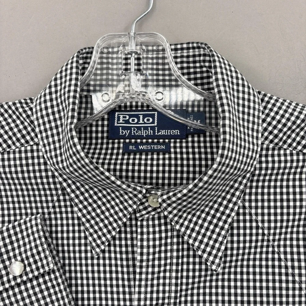 Polo Ralph Lauren Shirt Mens Medium Black Check RL Western Snap Long Sleeve